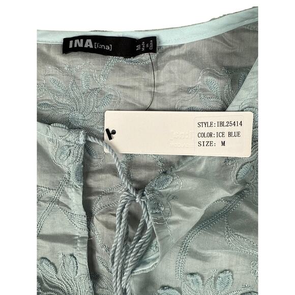 INA Floral Embroidery Boho Flutter Sleeve Blouse & Short Set Womens Size M - Picture 9 of 10